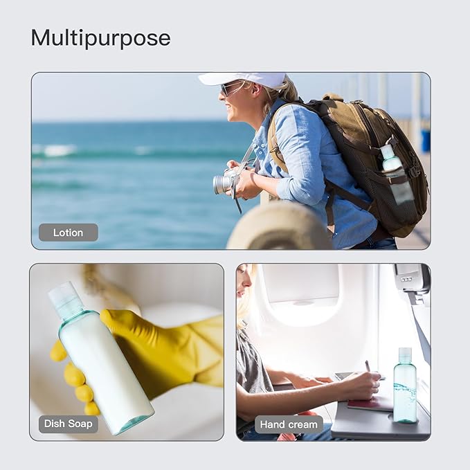 Travel Bottles for Toiletries 3.4 oz - Travel Size Containers for Shampoo Plastic - Small Empty Lotion Squeeze Bottle for Liquid TSA Approved - Leak Proof Mini Conditioner Refillable 100ml