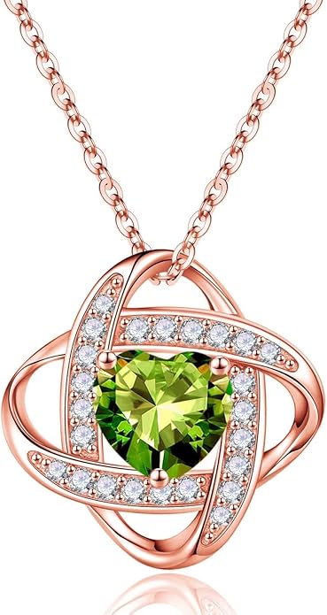 Iefil 925 Sterling Silver Love Knot Birthstone Necklace, Natural or Created Gemstone, Anniversary Birthday Gifts for Women, Jewelry Gifts for Wife Mom Girlfriend