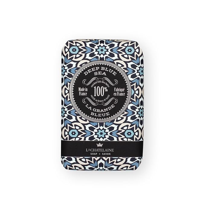 La Chatelaine Soap Supply Tin Gift Set |Unisex, Men, Women| Plant-based shea butter bar soaps | Made in France | Natural and Organic | Large soap bars | Set of 6, 8.8 oz./250g bars - Red Mosaic