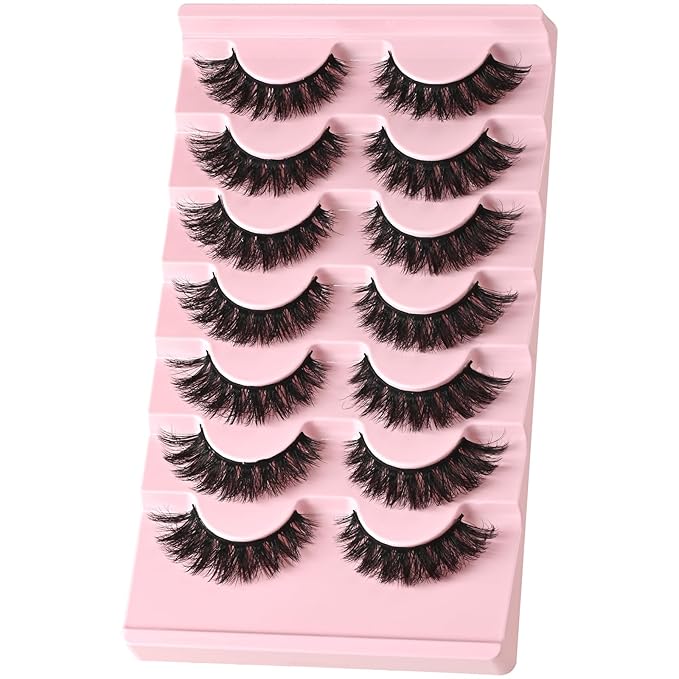 FARRED Lashes Cat Eye False Eyelashes Fluffy Wispy Lash Strips Natural Voume Fake Eyelash Mink Eye Lashes Natural Looking 7 Pairs Full Short Strip Pestañas Set Small Cateye Easy Lashes for Beginners