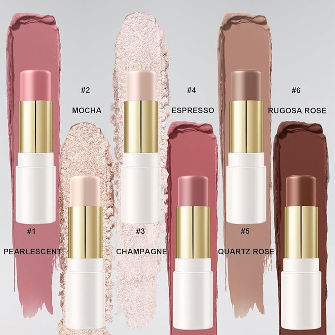 6 Colors Cream Contour Sticks Set, Shades with Highlighter, Bronzer and Blush, Double Ended Contour Sticks for Cheeks,Long Lasting, Waterproof and Matte Finish Makeup Kit (SET B)