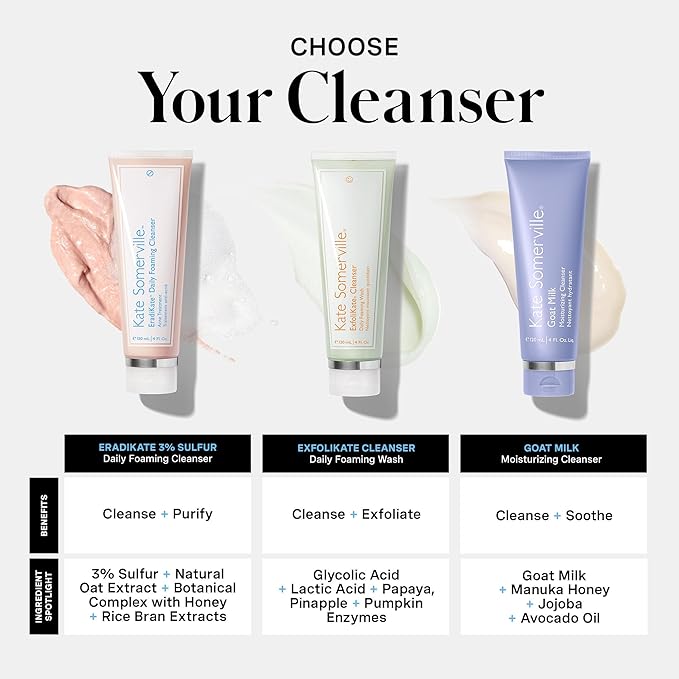 Kate Somerville EradiKate 3% Sulfur Daily Foaming Cleanser Acne Treatment – Clinically Formulated Medicated Face Wash Balances Skin and Cleans Pores, 2-Pack of 4 Fl Oz Each