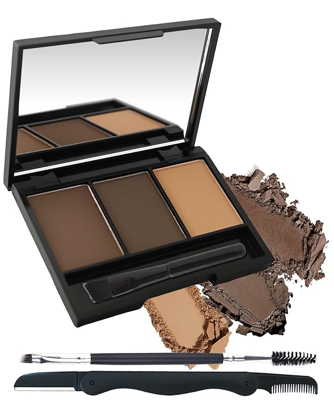 Eyebrow Powder Kit,3 Color Dark Brown Grey Light Auburn Eye Brow Powder Palette with Razor Brush,Long Lasting Waterproof Brow Filler Fill Sculpt Full Eyebrows,Christmas Makeup Gift Set for Women-02