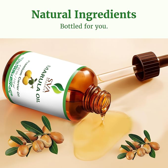 SVA Organic Marula Seed Oil - 4 Fl Oz - 100% Natural Cold Pressed Virgin Marula Oil Organic - for Face, Skin Care, Hair Care, Scalp Massage & Body Massage – Unrefined Carrier Oil with Dropper