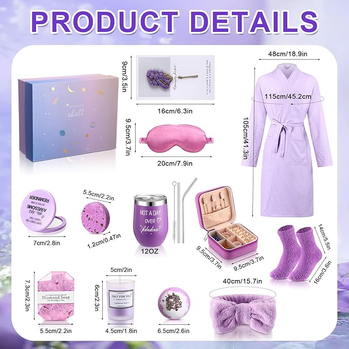 Nuogo 13 Pcs Birthday Gifts for Women Mothers Day Gifts Spa Basket Set for Women Mirrors Socks Steamers Jewelry Case Bath Robe Mom nurse Girlfriend Wife