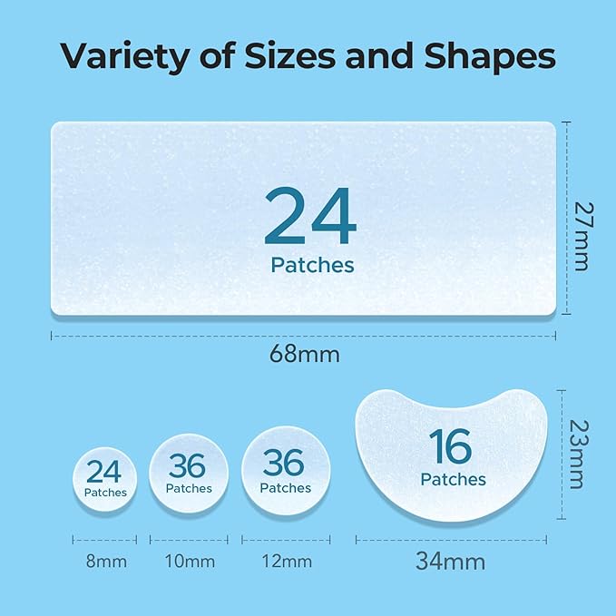 TKTK Large Pimple Patches for Face, 68 x 27 mm XL Hydrocolloid Bandages, Big Acne Patches for Body, Forehead, Chin, Nose, Chest and Back Blemish Zit Breakouts (Strip, Contoured, Dot 5 Sizes 136 Count)