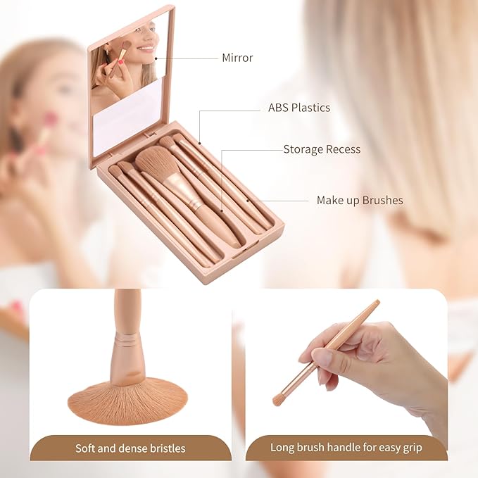 Travel Makeup Brush Set, travel make up brushes sets mini eye shadow kits small size eyeshadow case eyes makup brushed makeuo soft brushs basic cosmetic profesional tools (Apricot)