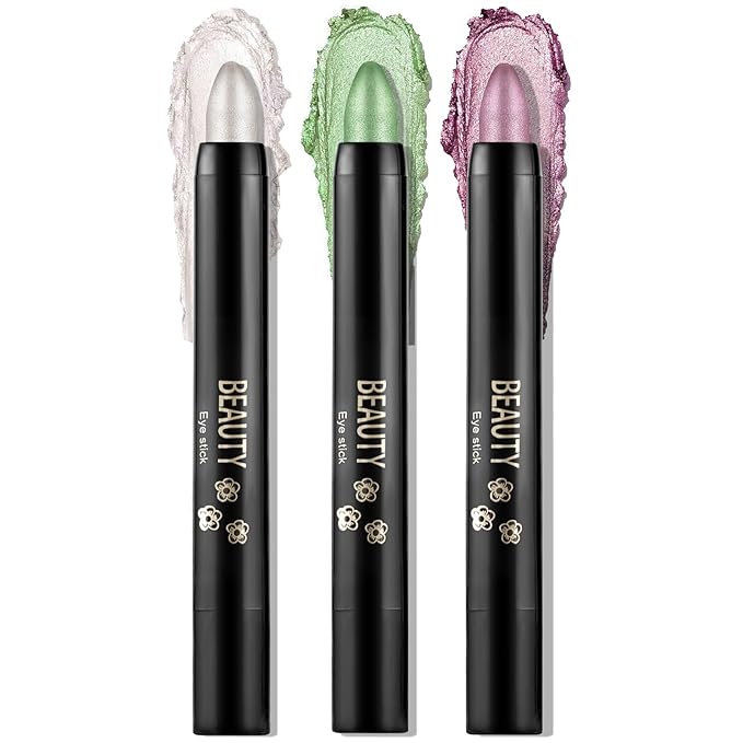 Boobeen 3-PCS Cream Eyeshadow Pencil Crayon Waterproof Brightener Stick Shimmer Pen Create Glitter Eye Makeup, Easy to Use