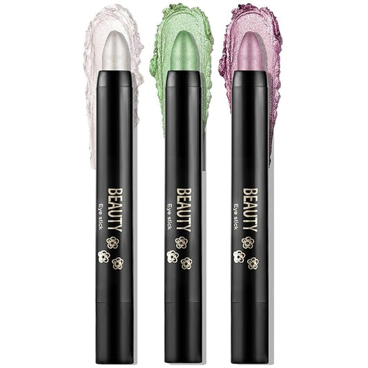 Boobeen 3-PCS Cream Eyeshadow Pencil Crayon Waterproof Brightener Stick Shimmer Pen Create Glitter Eye Makeup, Easy to Use