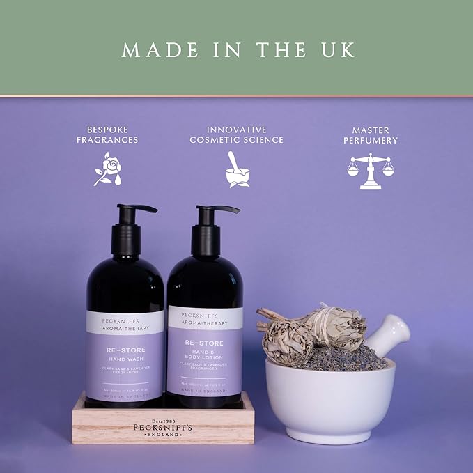 Pecksniff's Aroma:Therapy Re-Store Duo Caddy, 500 ml/16.9 fl oz Hand Wash and 500 ml/16.9 fl oz Hand & Body Lotion