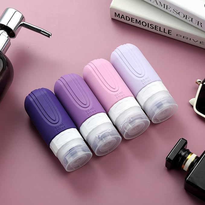 Travel Bottles for Toiletries, Tsa Approved 2oz Travel size Bottles, BPA Free Leak Proof Travels Toiletry Containers, Traveler Accessories with Toiletry Bag for Shampoo Liquid (4 Pack)