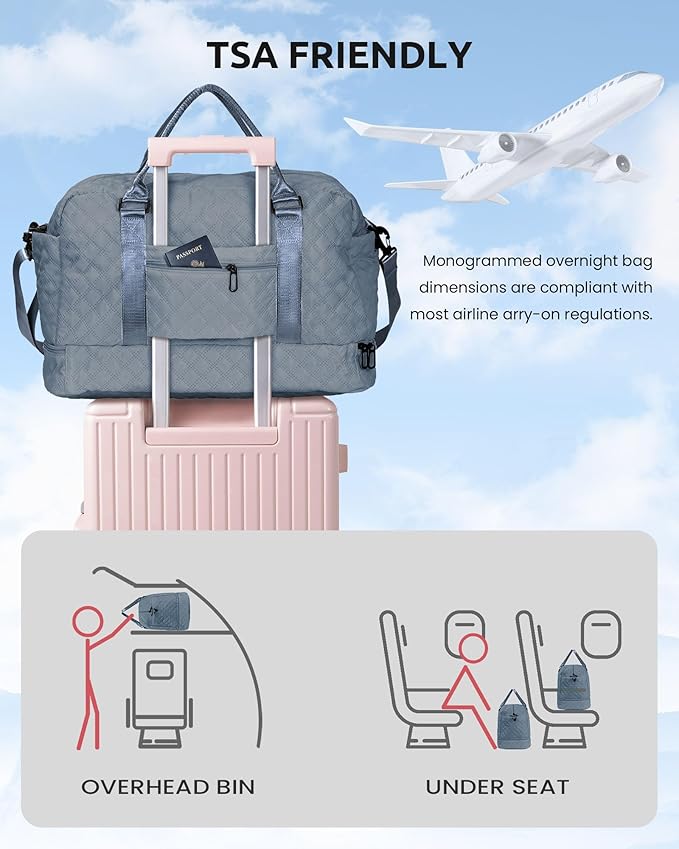 Women's Duffle Weekender Bag - Shoe Compartment, Personalized, Trolley Sleeve & Wet Pocket, Travel Bag with Makeup Bag (E)