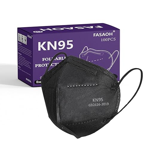 KN95 Face Masks 100 PCS, 5-Ply KN95 Black Masks,Breathable Protection Masks, Individually Wrapped, Cup Dust Safety Mask