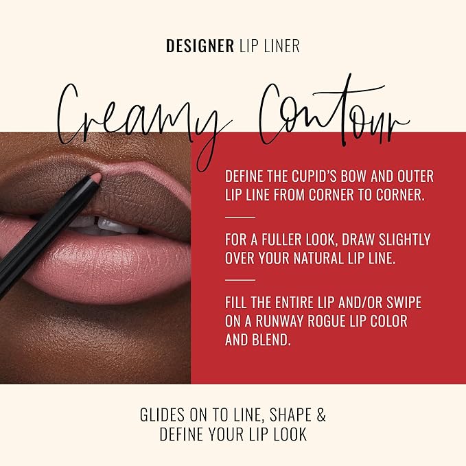 Runway Rogue Designer Liner Lip Pencil, Matte Soft Pink-Mauve Lip Liner Pencil and Lip Liner Sharpener, ‘A List’