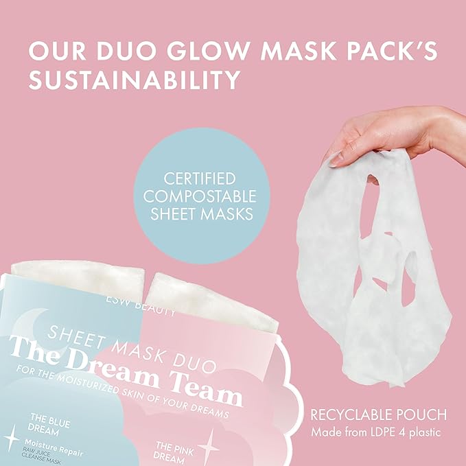 ESW Beauty The Dream Team Face Mask Duo – Hydrating & Moisture Repair Skincare Set – Includes The Pink Dream & Blue Dream – Vegan, Cruelty-Free, Clean Skincare for Glowing Skin
