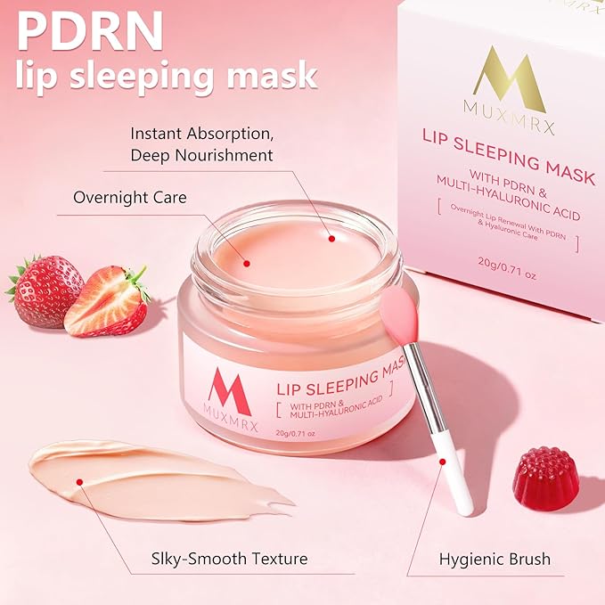 PDRN Lip Sleeping Mask, Salmon PDRN, 3 Hyaluronic Acid for Softer Lips, Long-lasting Moisture Lip Mask Overnight with Murumuru Butter & Antioxidants for Very Dry Lips Care, Korean Skin care 0.71oz