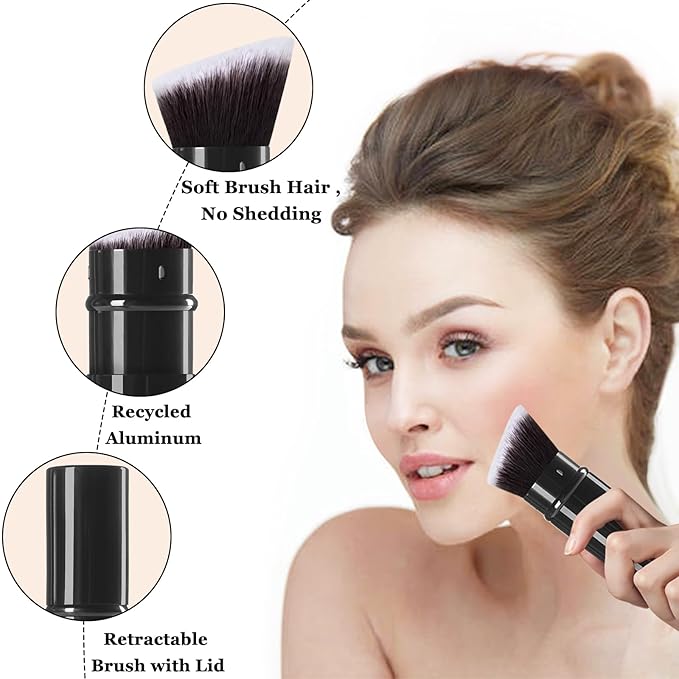 Kabuki Makeup Brush, Retractable Angle Travel Powder Foundation Makeup Brush Face Blush Brushes for Blending Liquid, Bronzer, Buffing, Sunscreen,Flawless Cosmetics