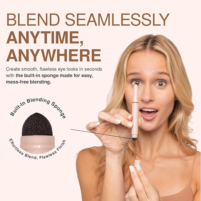 Palladio Waterproof Eyeshadow Stick with Blending Sponge, Long Lasting & Effortless Application, Smudge Free & Crease Proof Formula, Matte & Shimmer Shades, Buildable Eye Shadow (Matte Rose)