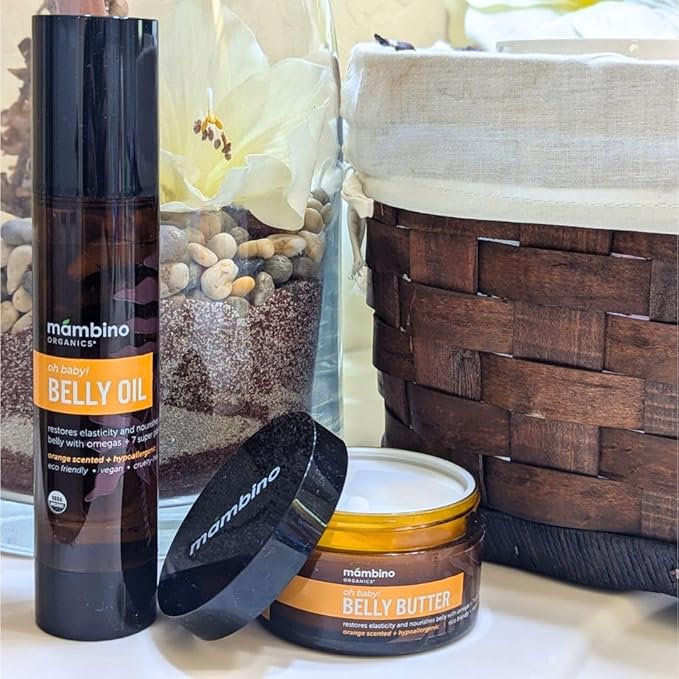 Mambino Organics Oh Baby! Belly Oil for Pregnant Women, Organic Stretch Mark Oil for Pregnancy, Postpartum Skin Elasticity, Hydration, Tamanu, Shea Butter, Calendula, Vegan, Non-GMO, 2 fl oz, 3-Pack