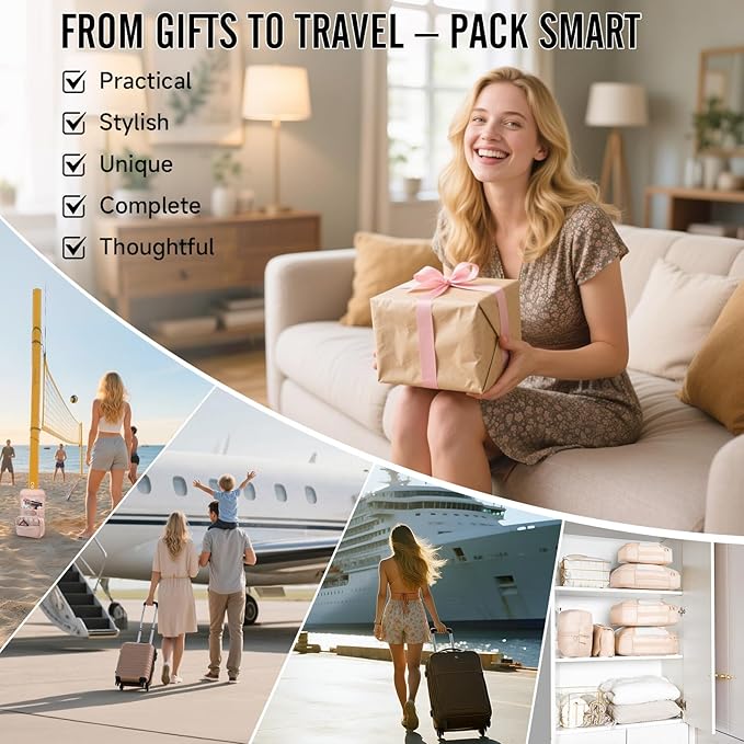 Veken 8 Set Packing Cubes for Travel, Birthday Gifts for Women Mom Her, Cruise Ship Essentials Accessories for Beach Vacation, Suitcase Organizer Bags for Luggage with Hanging Toiletry & Shoe Bag