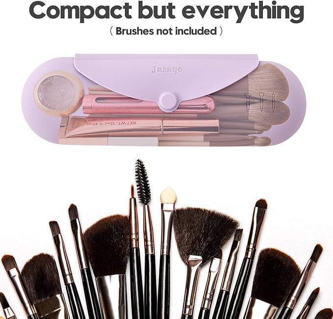Silicone Makeup Brush Holder，Travel Makeup bag-Soft Portable Cosmetic Face Brushes Holder，Large Travel Makeup Brush Case with Anti-Fall Out Magnetic Closure