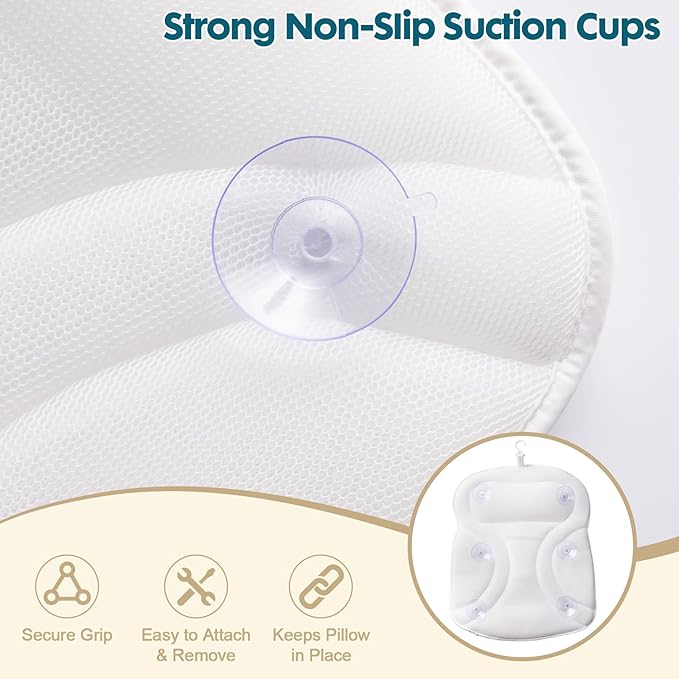 Bath Pillows for Tub, Upgraded 2025 Bathtub Pillow for Head, Neck & Back, Extra Thick Double-Ring Support, Quick-Dry Fabric, Non-Slip Spa Cushion, Ideal Gift