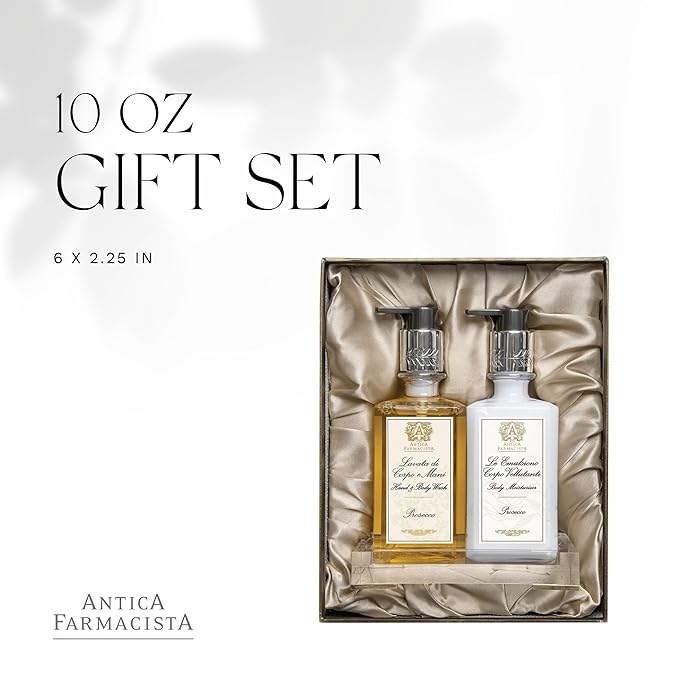 Antica Farmacista Acrylic Bath & Body Gift Set - Hand & Body Wash (10 oz), Body Moisturizer (10 oz) & Acrylic Tray - Self-Care Gift Box for Holidays, Birthdays & Housewarming - Prosecco