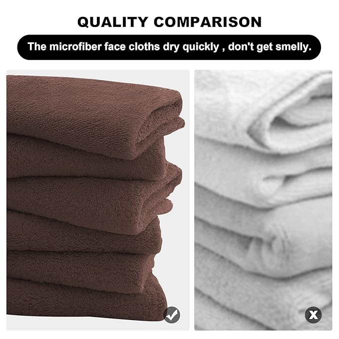 MOONQUEEN Microfiber Facial Cloths Fast Drying Washcloth 12 Pack - Premium Soft Makeup Remover Cloths - Wood Brown