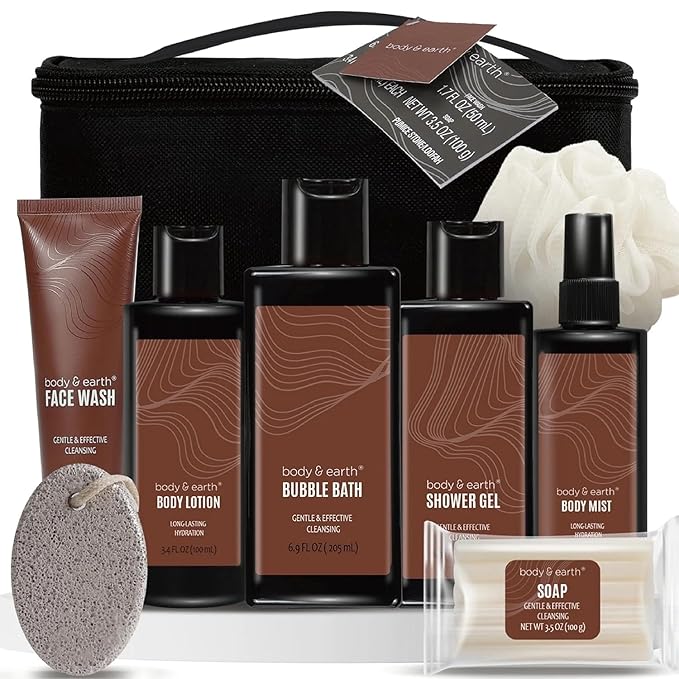 Body & Earth 8Pcs Gift Baskets For Mens Gifts Set With Sandalwood Scent Bath and Body Works Gifts For Men Birthday Christmas Gifts Anniversary Gifts For Men