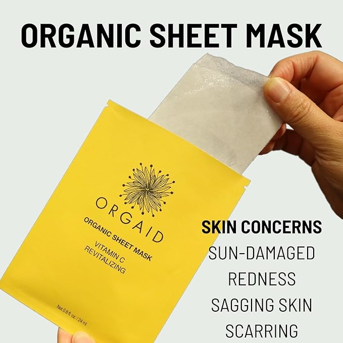 ORGAID Organic Sheet Mask | Made in USA (Vitamin C & Revitalizing, pack of 4)