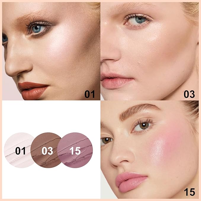 FOCALLURE 3PCS Cream Contour Stick - Highlighter Bronzer Blush Set for Face Sculpting, Non-Greasy Longwear Makeup, Easy to Blend with Natural Matte Finish,SET 7