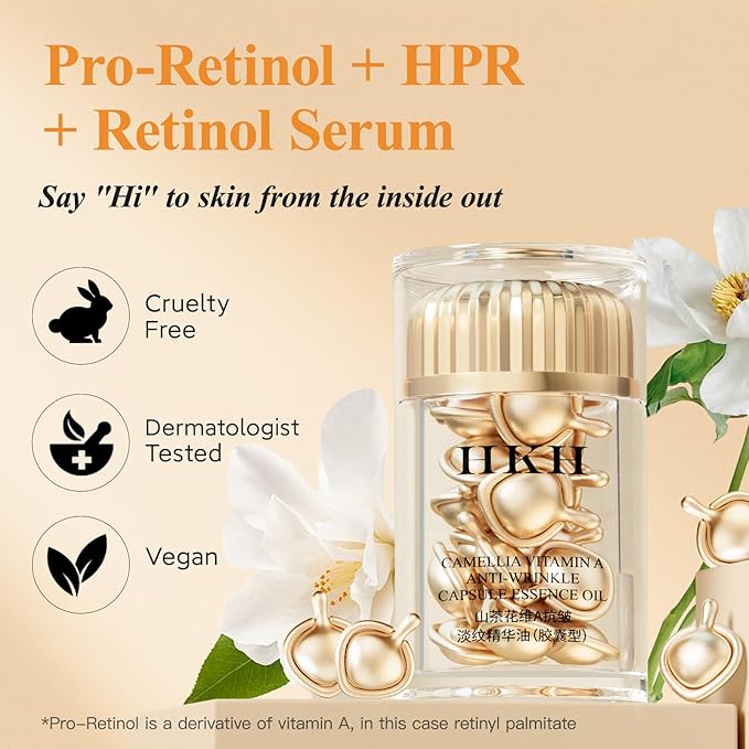 HKH Retinol + HPR Serum for Face - Anti-Aging Wrinkle Night Retinol Capsules, Peptide Serum for Women, Reduce Fine Lines, Tighten Sagging Skin, Fragrance-Free, Alcohol-Free & Non-Greasy