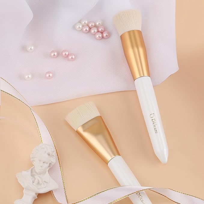 Ducare Foundation Bursh and Contour Brush Makeup Brushes Set 2Pcs, Premium Flat Top Kabuki Contouring Brush For Blending & Buffing Fluffy Large Makeup Brush With Soft Synthetic Bristles
