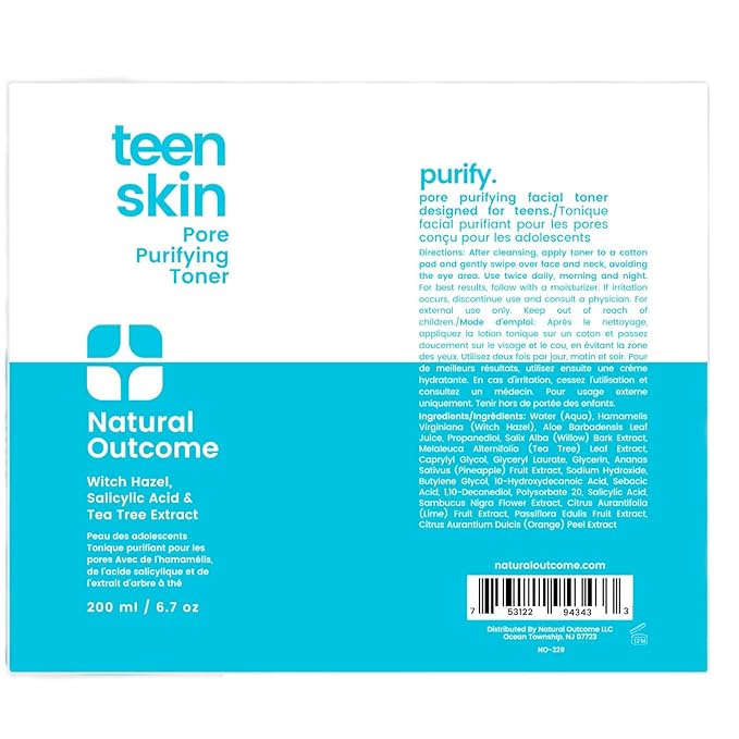 Acne Clarifying Face Toner for Teens by Natural Outcome Skin Care - Salicylic Acid Facial Astringent to Clear Acne & Purify Pores - Fragrance Free, Alcohol Free 6.7 oz