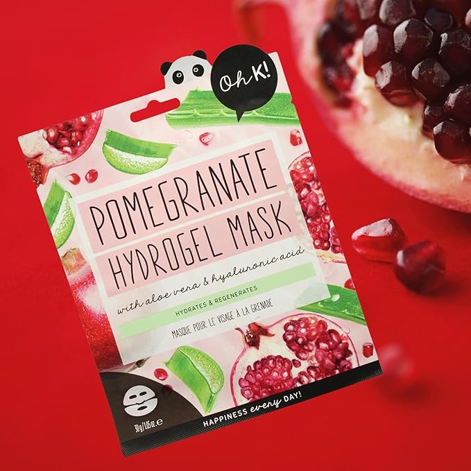 Oh K! Hydrogel Mask - Pomegranate - Moisturizing Face Mask Sheet - Hydrating Face Sheets - Rich in Hyaluronic Acid, Aloe Vera - Korean Skincare - 1 Pc