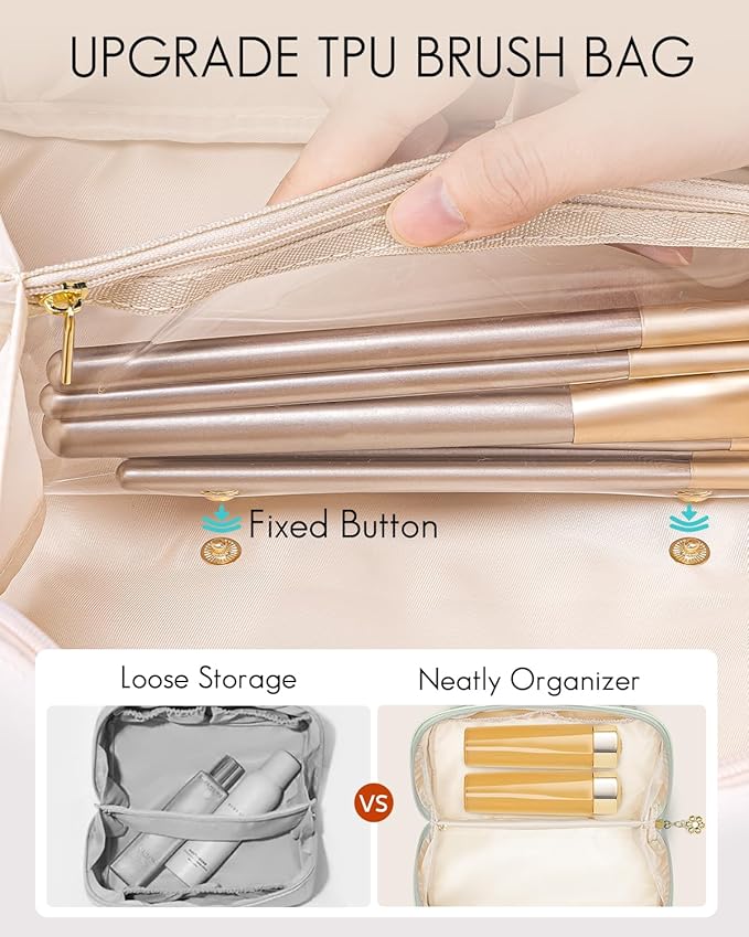 Vlando Makeup Bag,Large Capacity Toiletry Bag for Women Waterproof Portable Make up Pouch PU Leather Open Flat Cosmetic Bag(Mint Green)