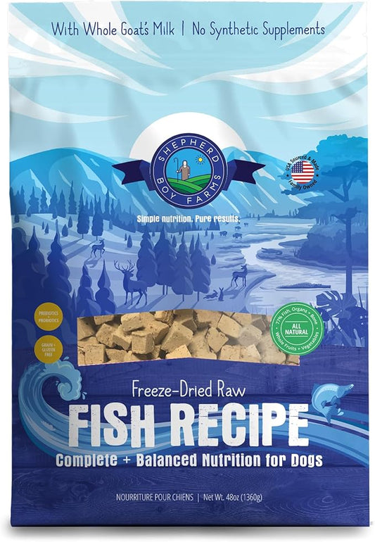 Freeze Dried Raw Dog Food, Fish Medley Recipe, All Natural, No Synthetics, Made in USA with Goat's Milk & Organic Produce, High Protein, Complete Meal (48oz)