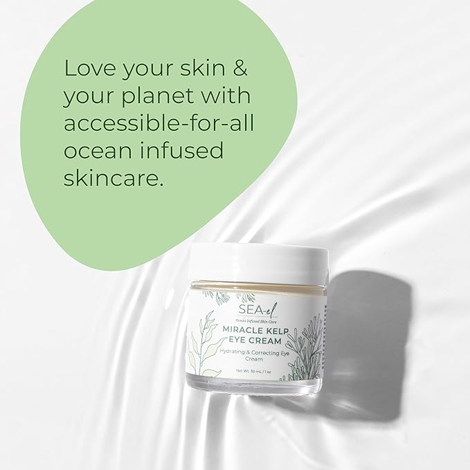 Sea-El Miracle Sea Kelp Eye Cream Hydrating & Correcting Yerba Mate Caffeine & Hyaluronic Acid for Dark Circles Bags & Puffiness - Daily Anti Aging Moisturizer for Women & Men, Vegan - 1 Oz