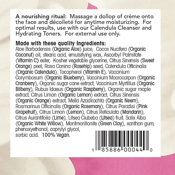Calendula + Antioxidants Facial Crème – Natural Moisturizer with Vitamin C, Blueberry, Cranberry & Neem – Lightweight, Non-Comedogenic, Vegan – 2 oz