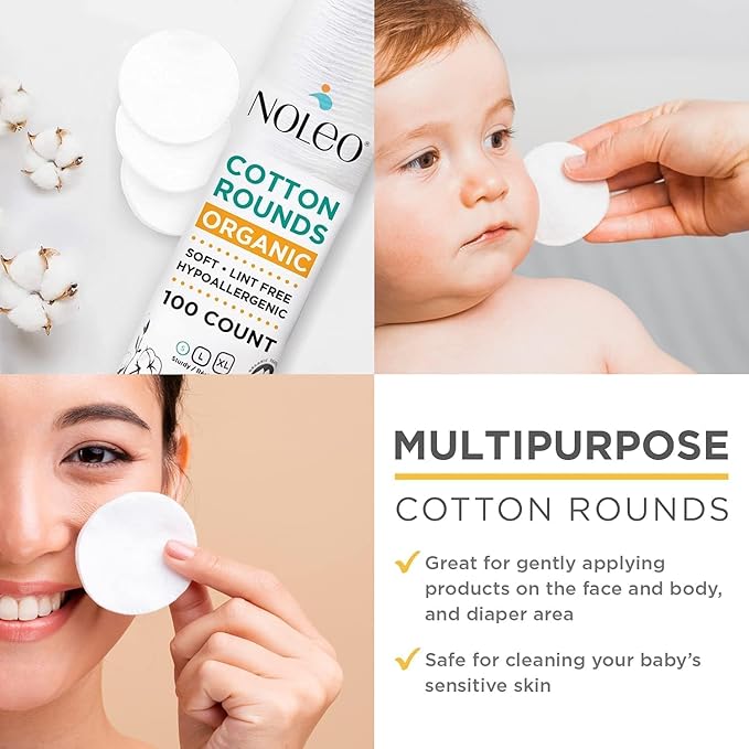 NOLEO Organic Cotton Rounds, Small 2″ Pressed & Lint-Free, Biodegradable & Compostable, 100-Count – Makeup Remover & Skincare Pads