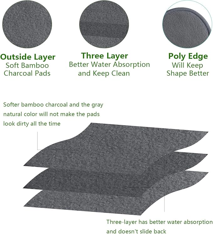 20 Pcs Reusable Makeup Remover Pads - Gray Bamboo Reusable Cotton Rounds with Laundry Bag