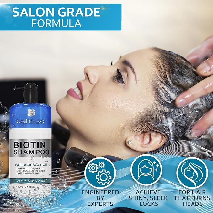 Biotin Shampoo for Thicker Stronger Hair - Volumizing & Thickening Shampoo for Men and Women - Sulfate Free, Salon Grade Formula to Boost Volume for Fine and Thinning Hair - Ideal for All Hair Types