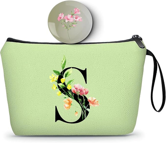 Women Birthday Unique Bride to be Bridal Shower Initial Gifts for Mom Sister Friend Her Teacher Aunt Makeup Cosmetic Bag with Mirror Mothers Day Christmas Graduation S