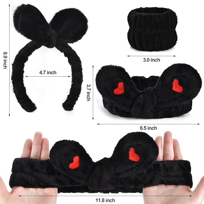 4Pack Headband and Wristband Set for Washing Face, Spa Skincare Makeup Headband, Soft Puffy Hair Band Bow Tie, for Women and Teen Girl Trendy Stuff Gifts