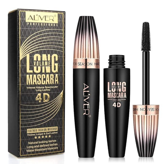 4D Silk Fiber Lash Mascara, Long Lasting Waterproof Black Volume and Length Plump and Enlarge Eyelashes Mascara, Lengthening Thickening Softer Fuller Lashes, Easy to Apply & All Day Full (Black, 2PC)