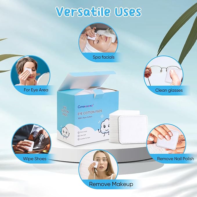 Eye Cotton Pads (160-Count) - 100% Pure Cotton, Lint-Free, Soft-Edged Design, Extra Large, Suitable for Eyes, Apply Toner, Remove Makeup, Spot Cleanse, Remove Nail Polish