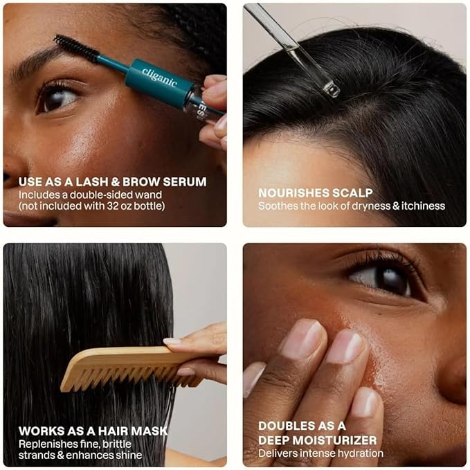 Cliganic Organic Castor Oil, 100% Pure (16oz with Eyelash Kit) - For Eyelashes, Eyebrows, Hair & Skin | Bulk, Natural Cold Pressed Unrefined Hexane-Free | DIY Carrier Oil