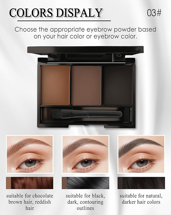 Eyebrow Powder Kit,3 Color Auburn Brown Black Gray Eye Brow Powder Palette with Razor Brush, Long Lasting Waterproof Brow Filler Fill & Sculpt Full Eyebrows, Christmas Makeup Gift Set for Women-03