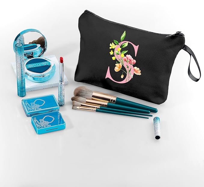 SEAMOON Birthday Bridal Shower Unique Initial Gifts for Women Mom Sister Daughter Friend Bff Personalized Travel Makeup Cosmetic Bag with Mirror Valentines Mothers Day Christmas Graduation S