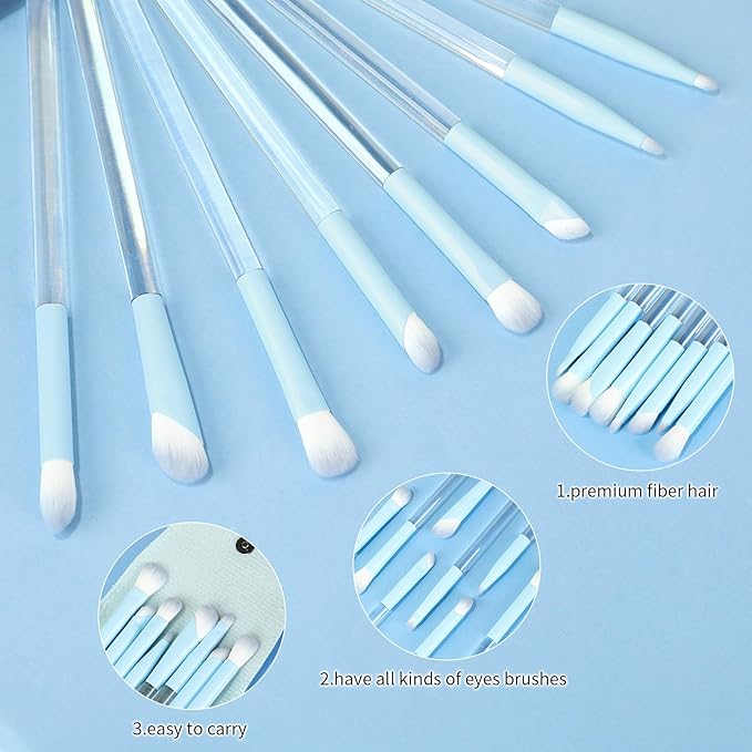 MSQ Eye Makeup Brushes 8pcs Eyeshadow Makeup Brushes Set with Bag Soft Synthetic Hairs for Eyeshadow, Eyeliner, Blending, Concealer, Nose Shadow, Blue